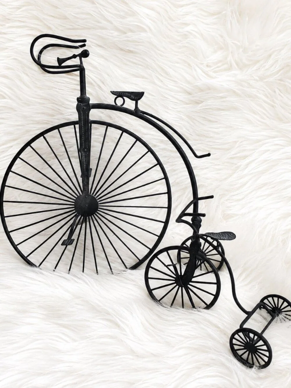 Vintage Black Metal Decorative High Wheel Bicycle/Tricycle Freestanding Bundle